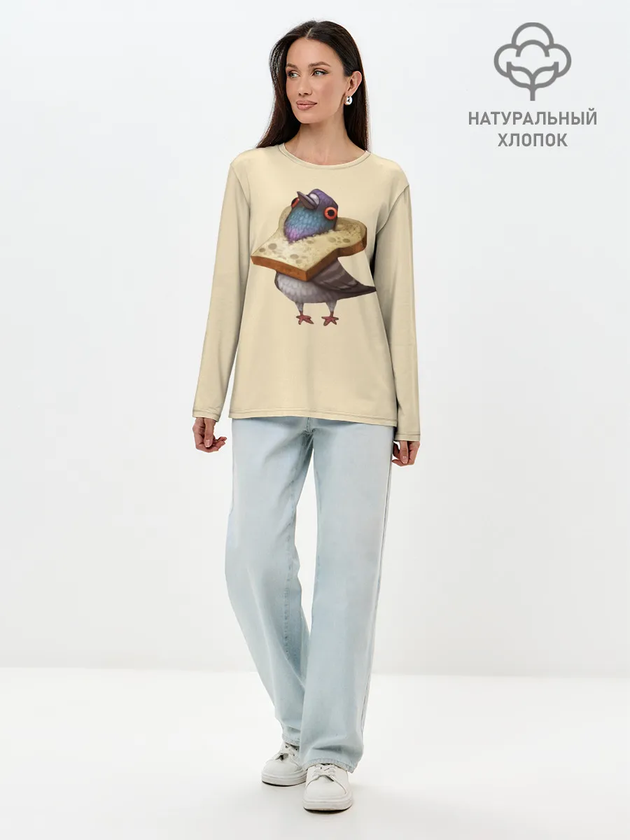 Лонгслив женский. Хлопок / Голубь и Хлебушек