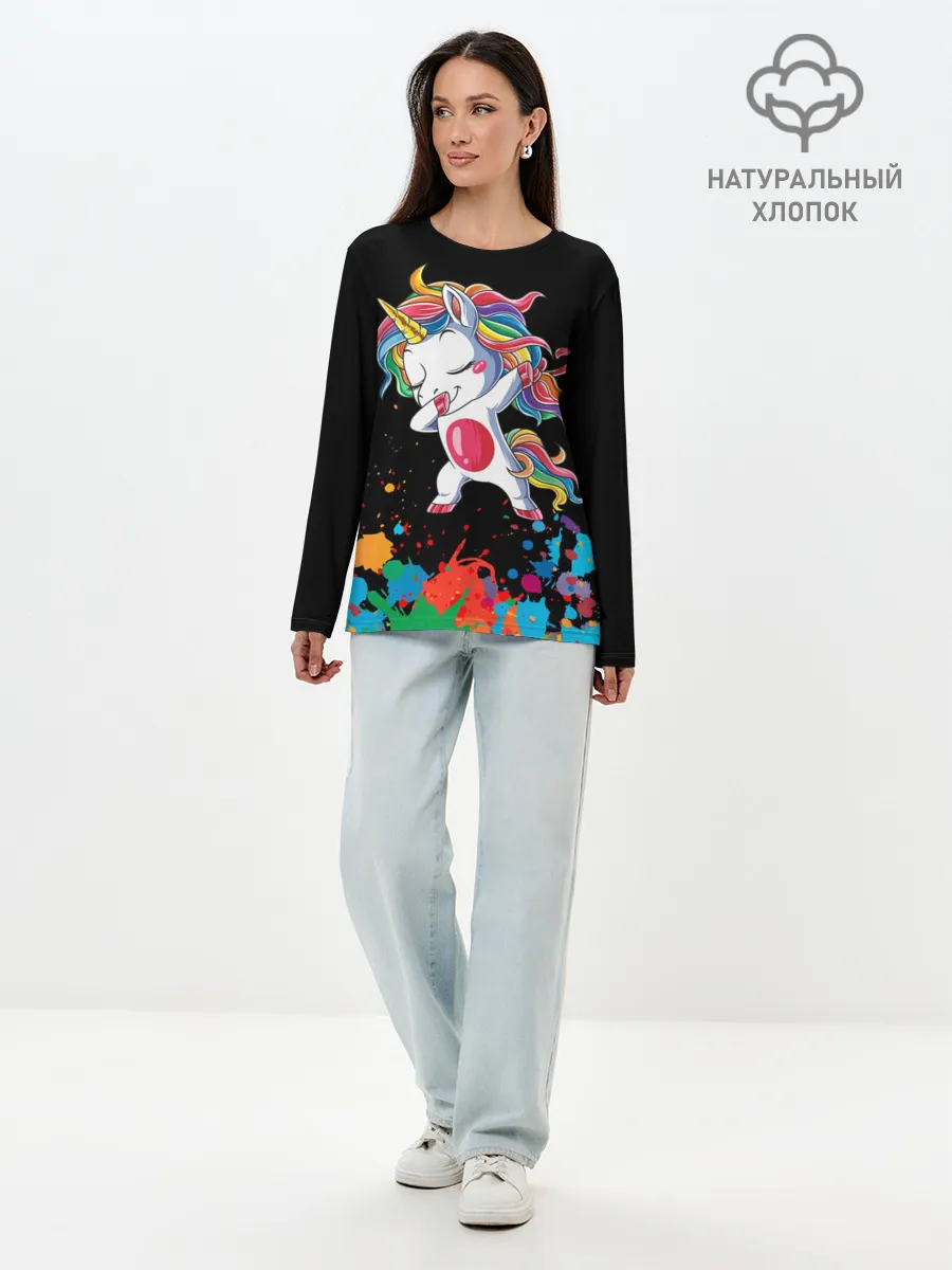 Лонгслив женский. Хлопок / Радужный единорог