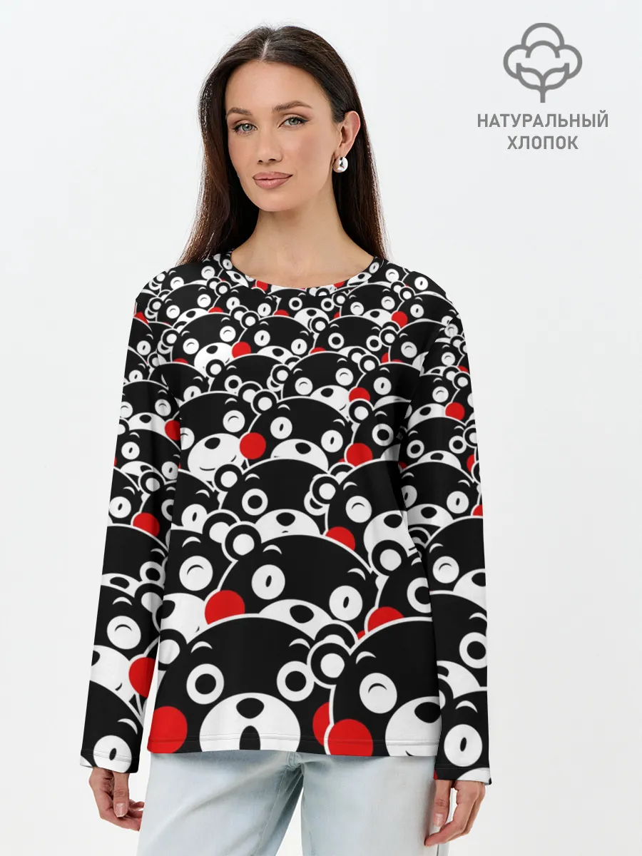 Лонгслив женский. Хлопок / Узор кумамонов