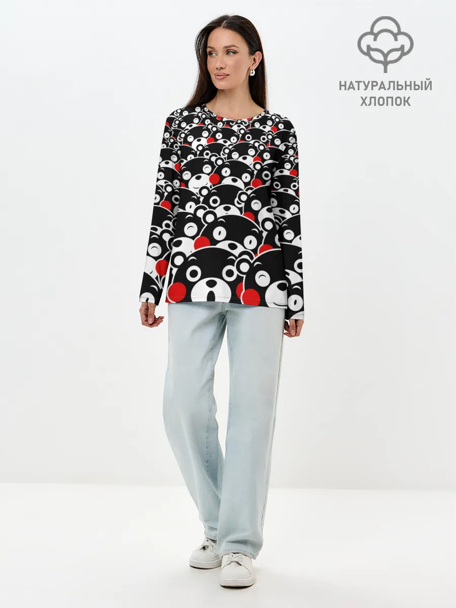 Лонгслив женский. Хлопок / Узор кумамонов