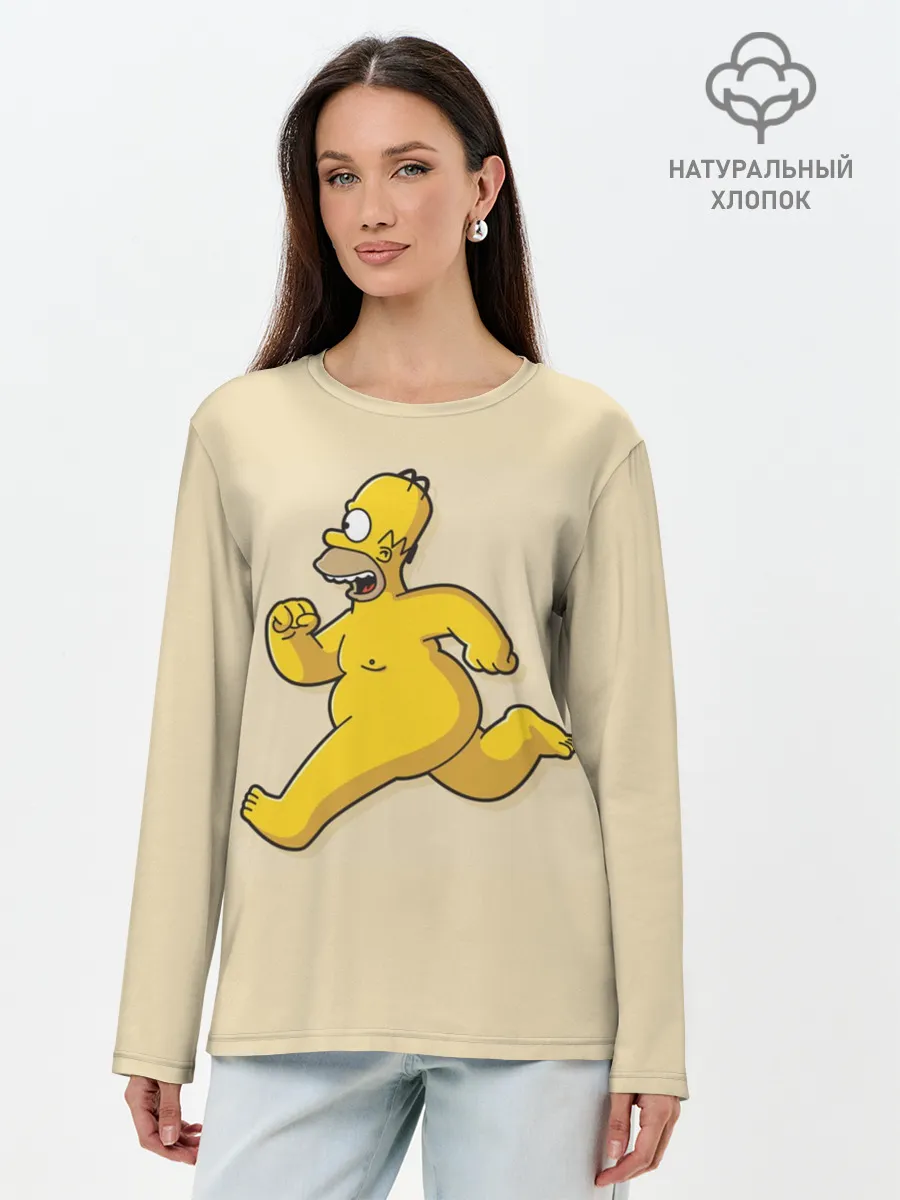Лонгслив женский. Хлопок / Гомер на Пробежке