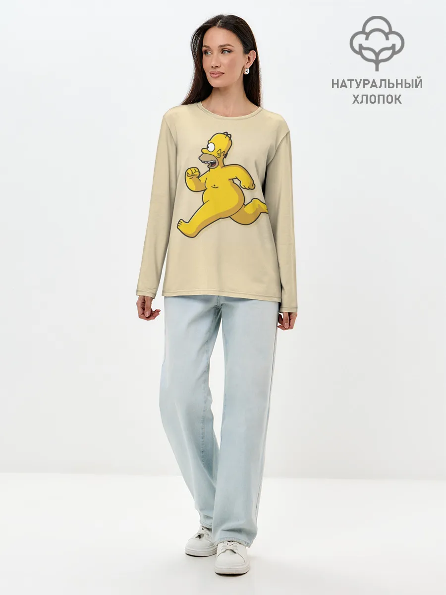 Лонгслив женский. Хлопок / Гомер на Пробежке