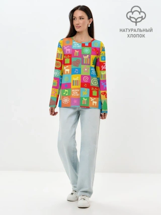 Лонгслив женский. Хлопок / Новогодний коллаж