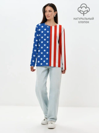 Лонгслив женский. Хлопок / Американский Флаг
