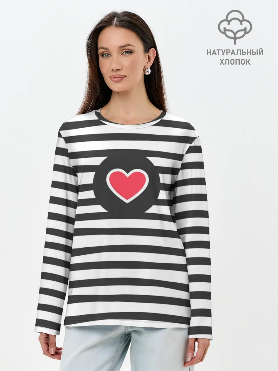 Лонгслив женский. Хлопок / Сердце в полоску