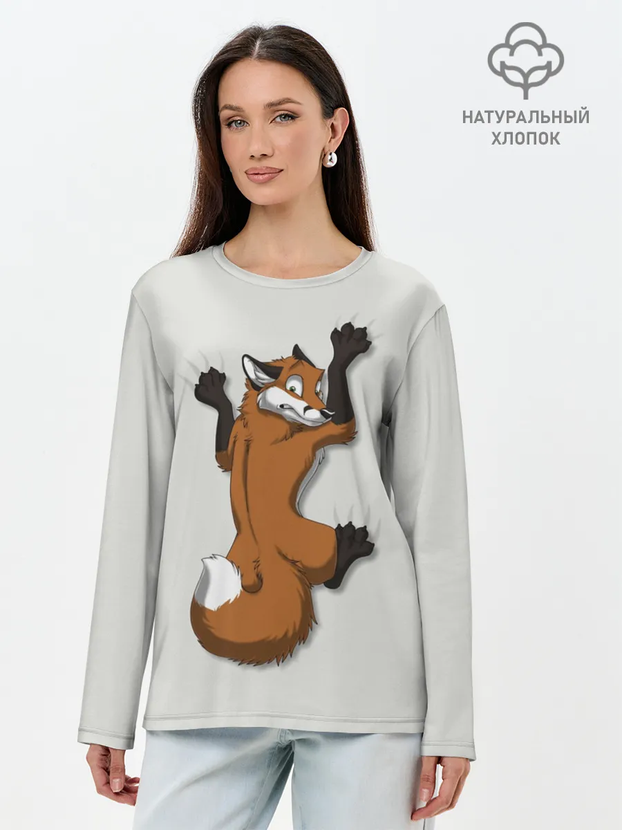 Лонгслив женский. Хлопок / Лис Вцепился