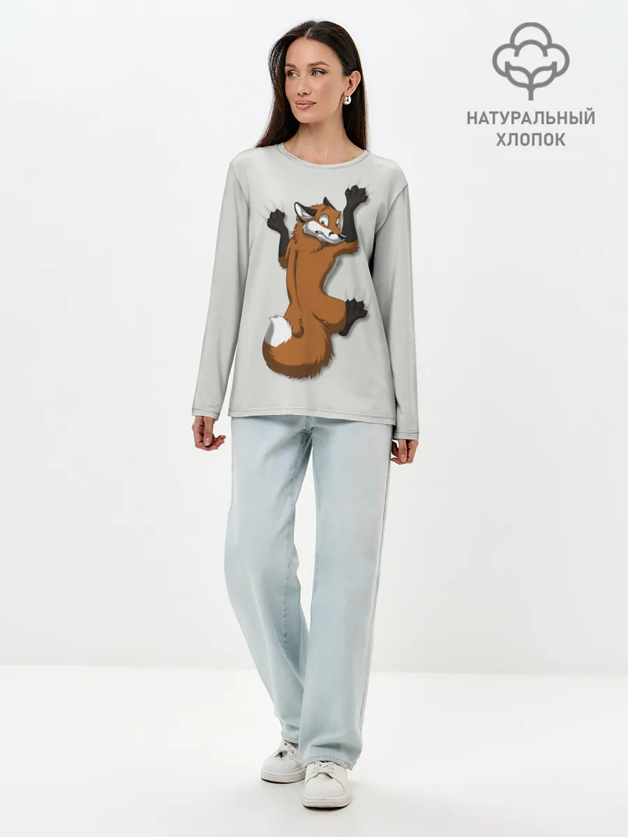 Лонгслив женский. Хлопок / Лис Вцепился