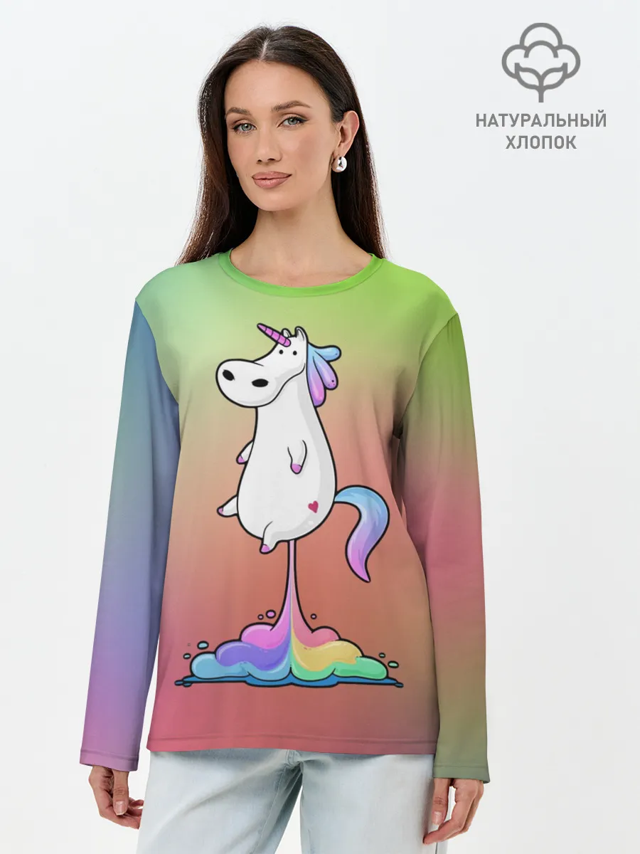 Лонгслив женский. Хлопок / Единорог на Старте