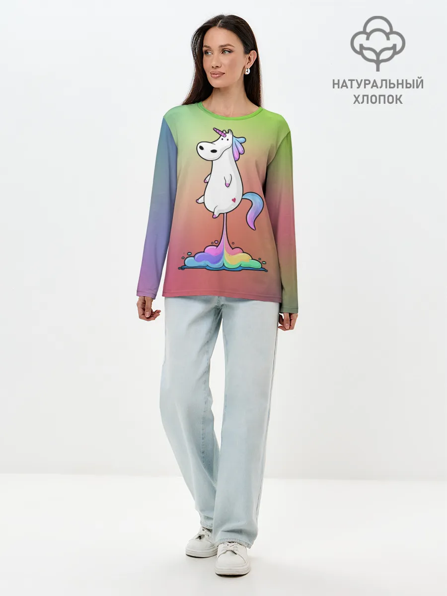 Лонгслив женский. Хлопок / Единорог на Старте