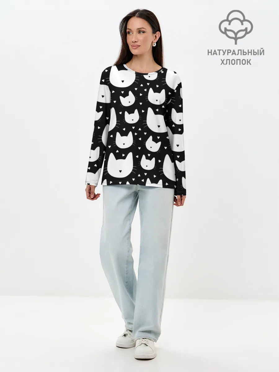 Лонгслив женский. Хлопок / Love Cats Pattern