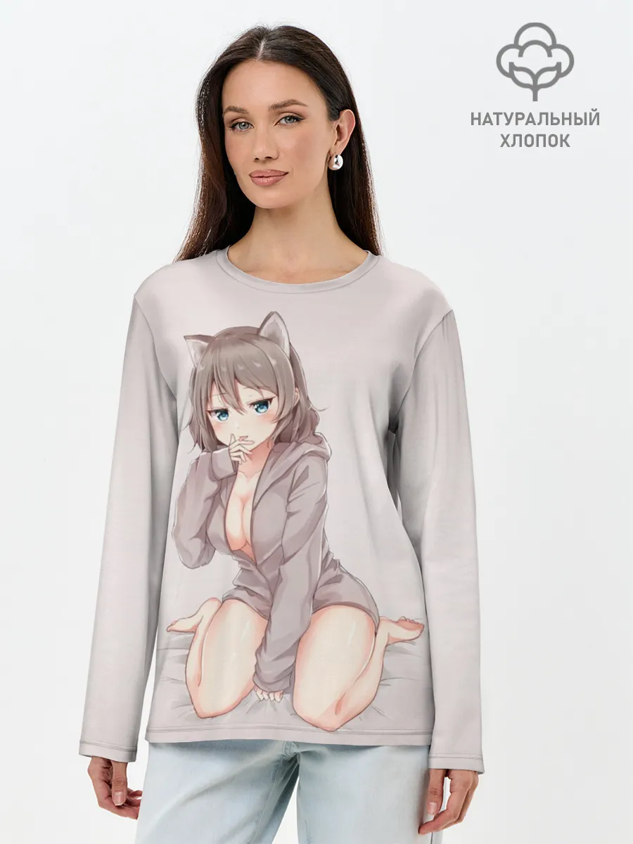 Лонгслив женский. Хлопок / Аниме котёнок