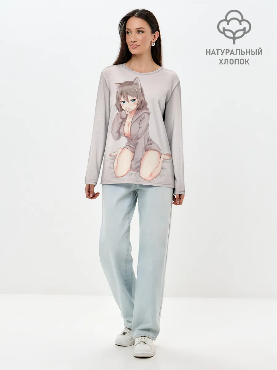 Лонгслив женский. Хлопок / Аниме котёнок