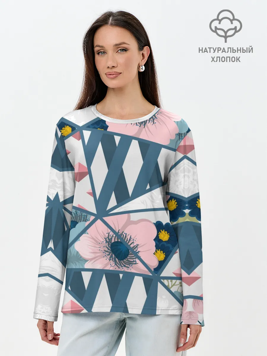 Лонгслив женский. Хлопок / Геометрия цветов