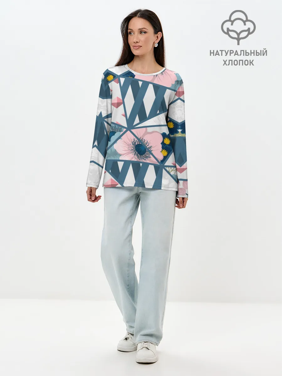 Лонгслив женский. Хлопок / Геометрия цветов