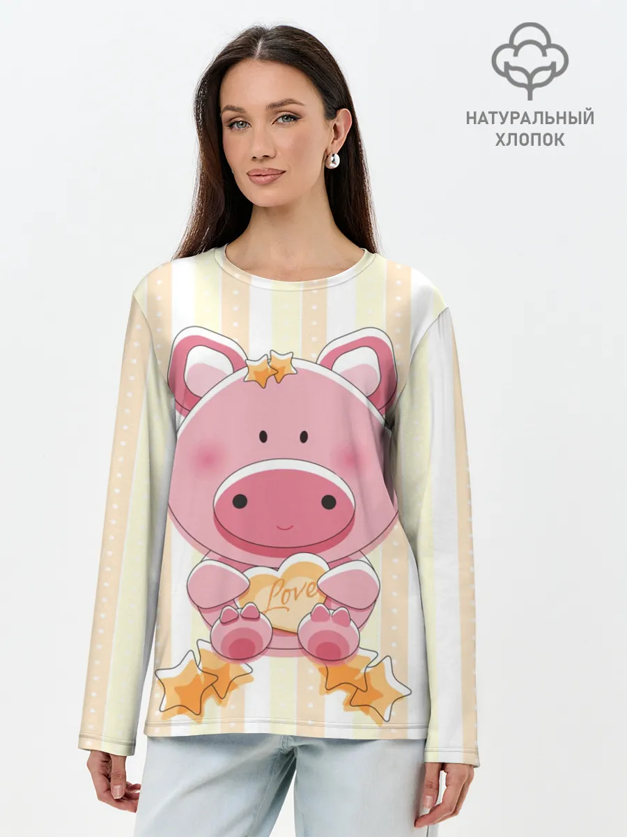 Лонгслив женский. Хлопок / Поросенок love