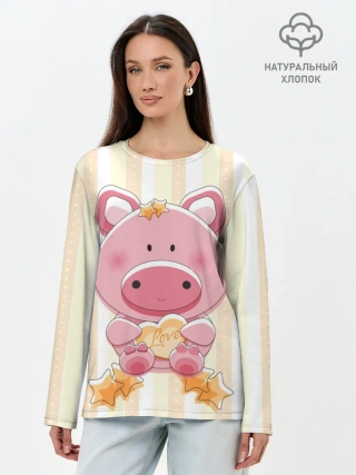 Лонгслив женский. Хлопок / Поросенок love