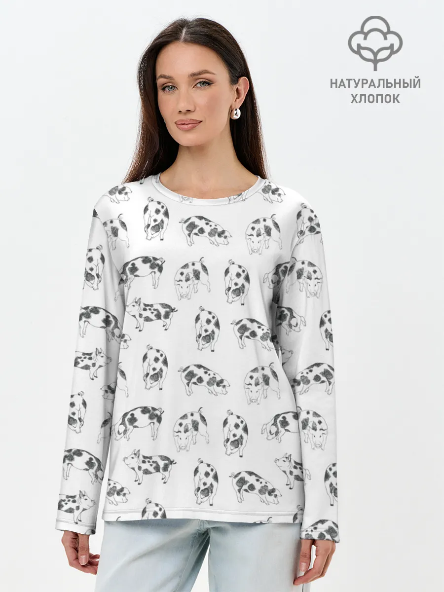 Лонгслив женский. Хлопок / Поросята