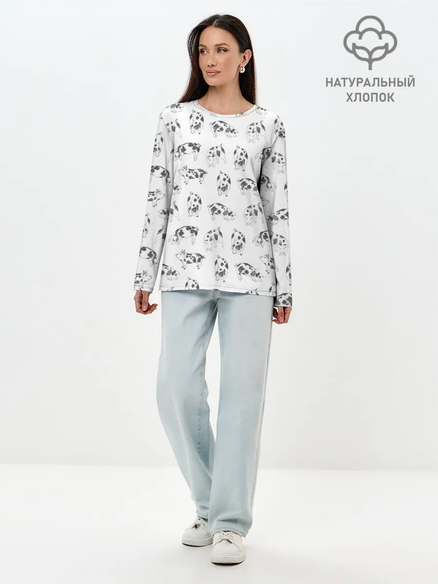 Лонгслив женский. Хлопок / Поросята