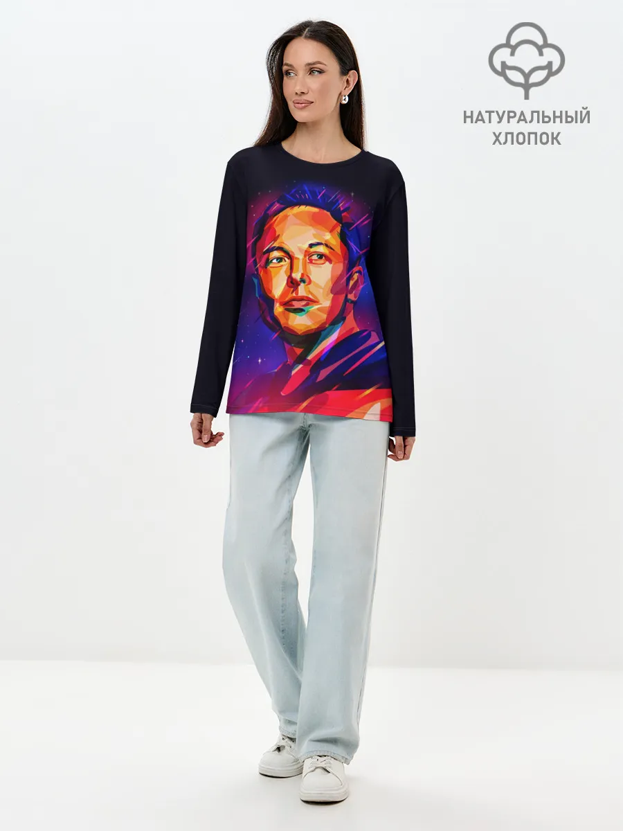Лонгслив женский. Хлопок / Яркий Илон Маск