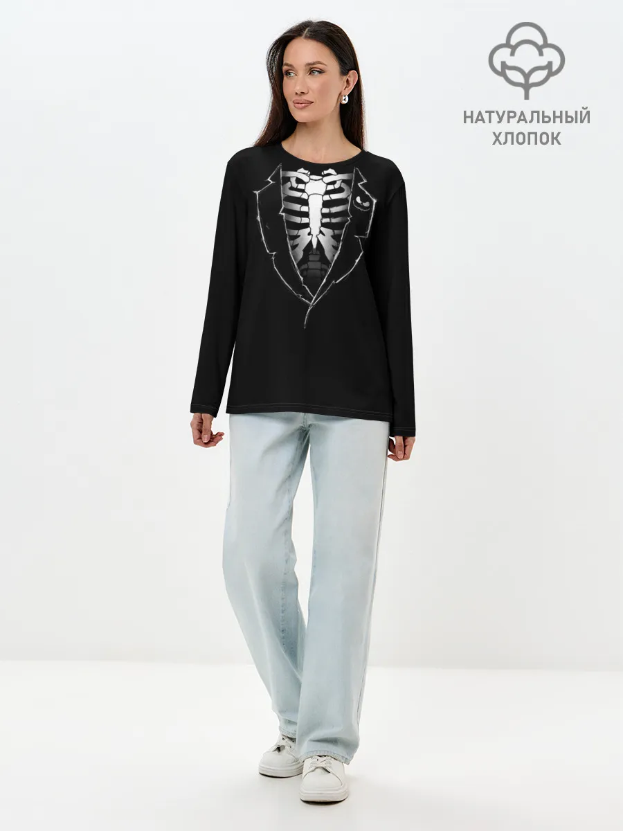 Лонгслив женский. Хлопок / Скелет