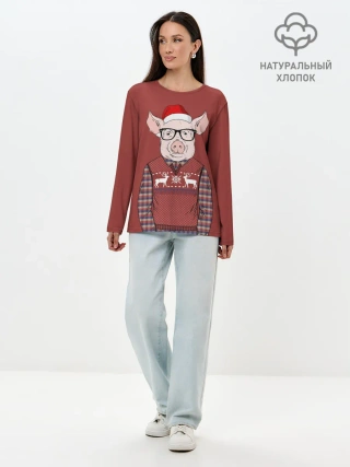 Лонгслив женский. Хлопок / New Year Pig