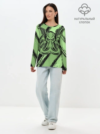 Лонгслив женский. Хлопок / Ктулху