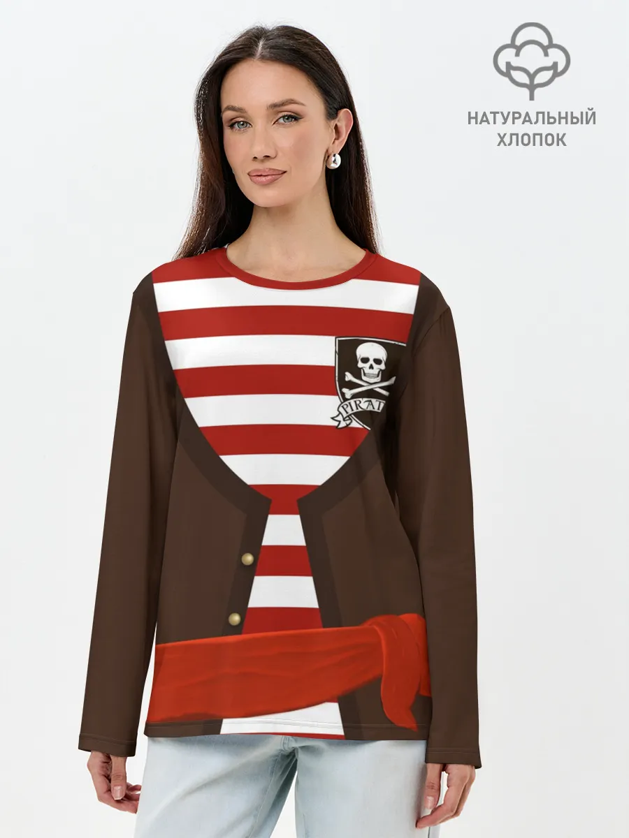Лонгслив женский. Хлопок / Костюм пирата в красную полоску