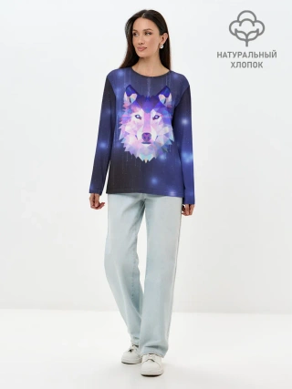 Лонгслив женский. Хлопок / Космический Волк