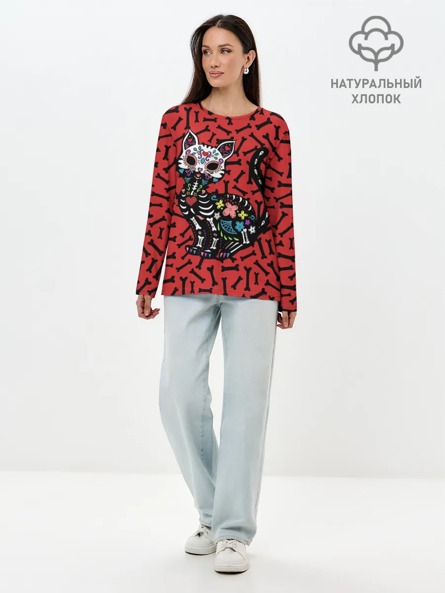 Лонгслив женский. Хлопок / Мексиканская Сахарная Кошка
