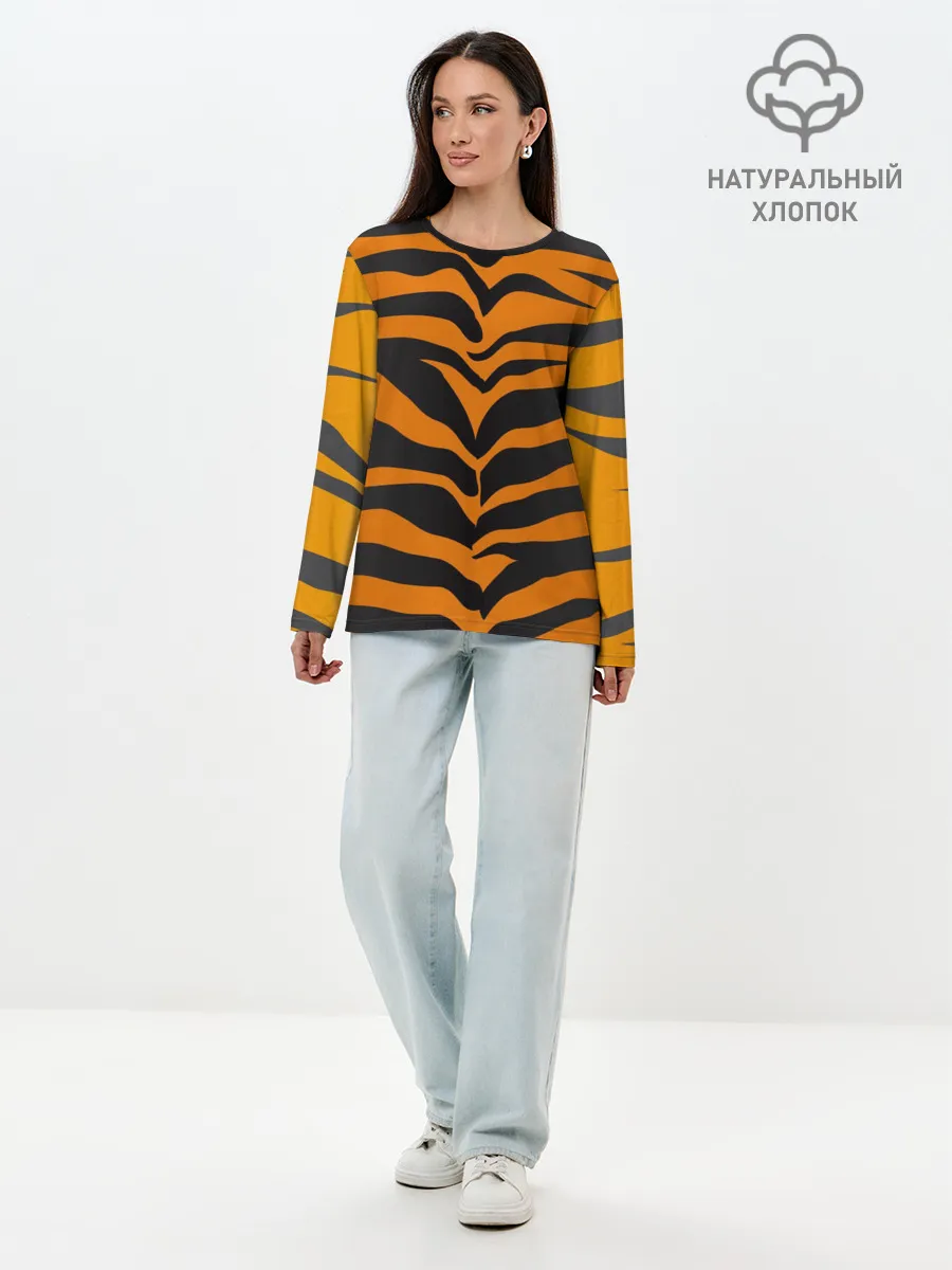 Лонгслив женский. Хлопок / Тигр