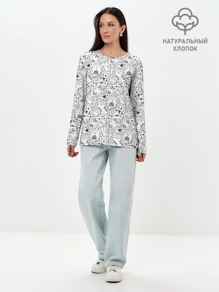 Лонгслив женский. Хлопок / котики и кошки