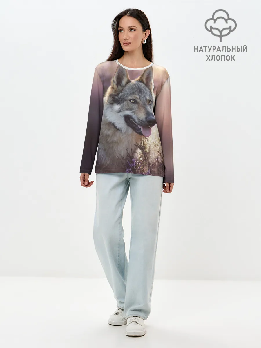 Лонгслив женский. Хлопок / Волк