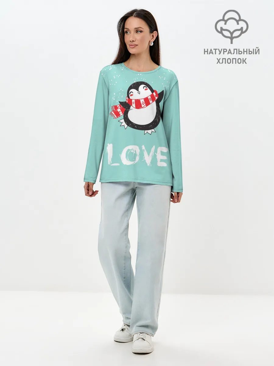 Лонгслив женский. Хлопок / Пингвин LOVE