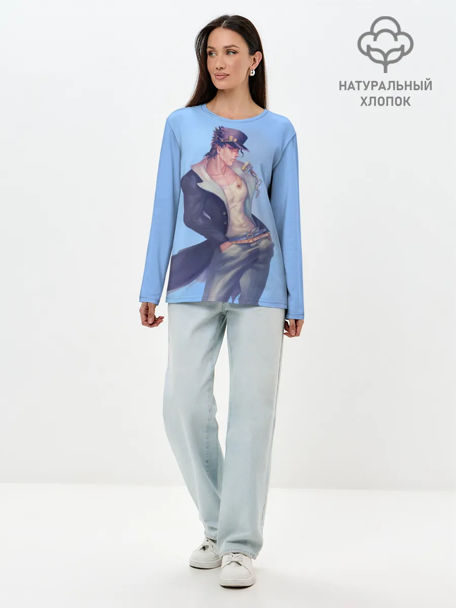 Лонгслив женский. Хлопок / Joutarou Kuujou на синем