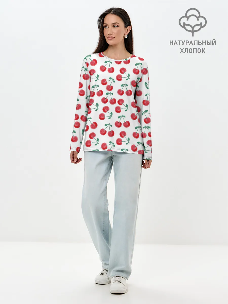 Лонгслив женский. Хлопок / Вишневое настроение