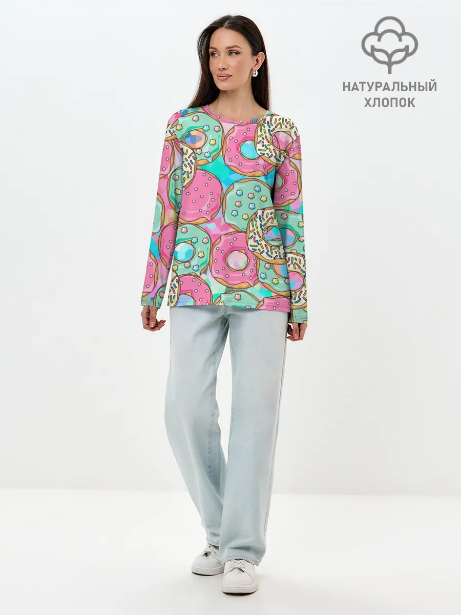Лонгслив женский. Хлопок / Сладкие Пончики