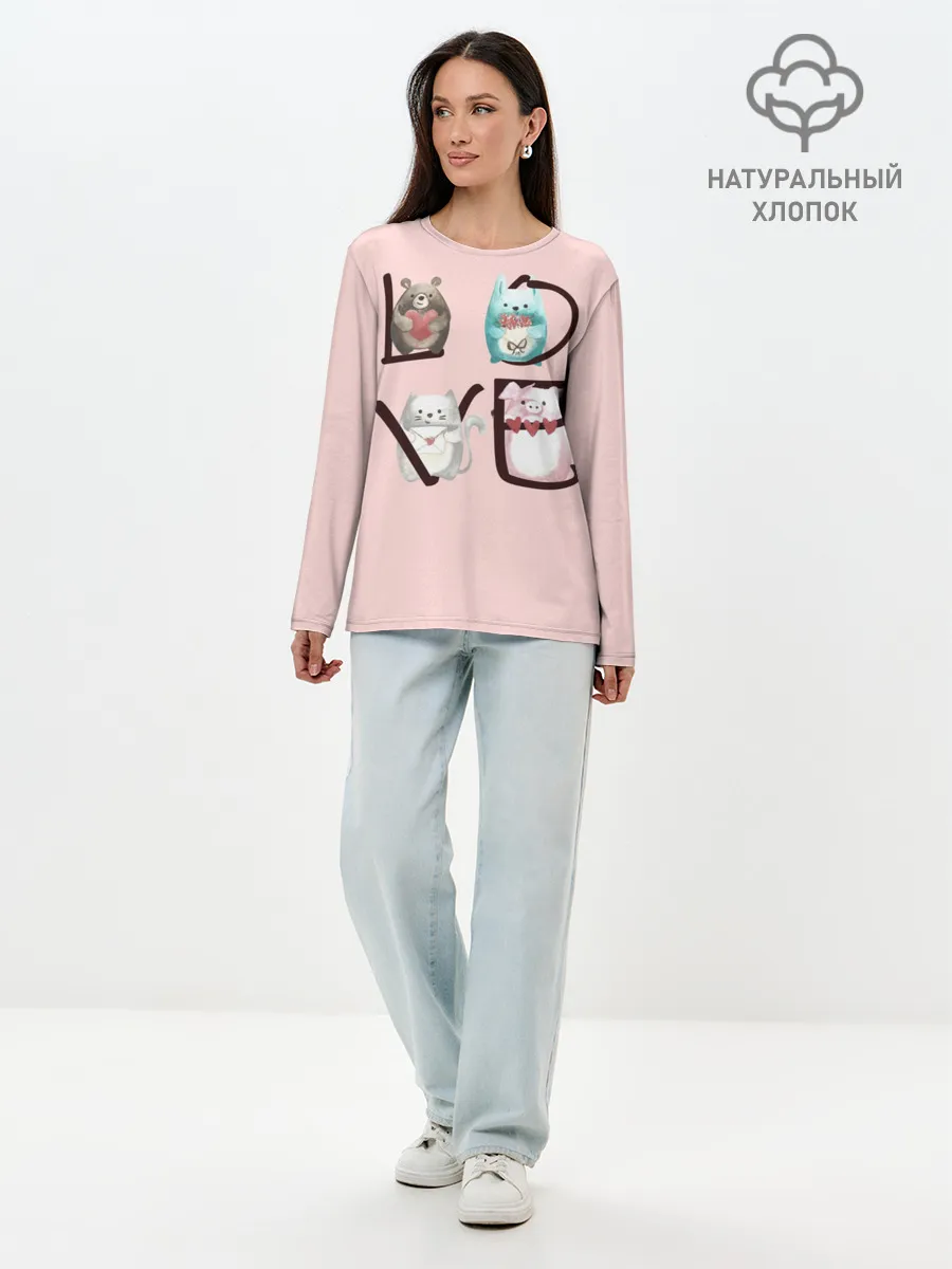 Лонгслив женский. Хлопок / LOVE зверушки