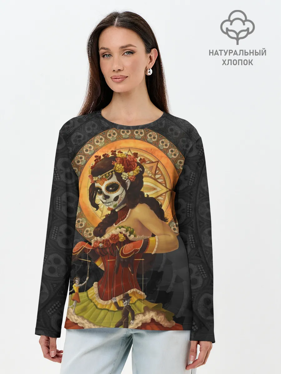 Лонгслив женский. Хлопок / День мёртвых, Мексика