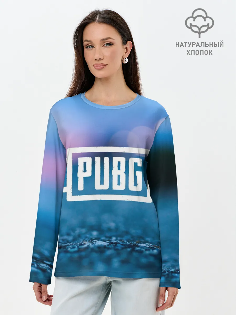 Лонгслив женский. Хлопок / PUBG light blue