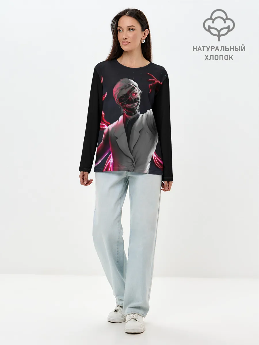 Лонгслив женский. Хлопок / Ken Kaneki машет рукой