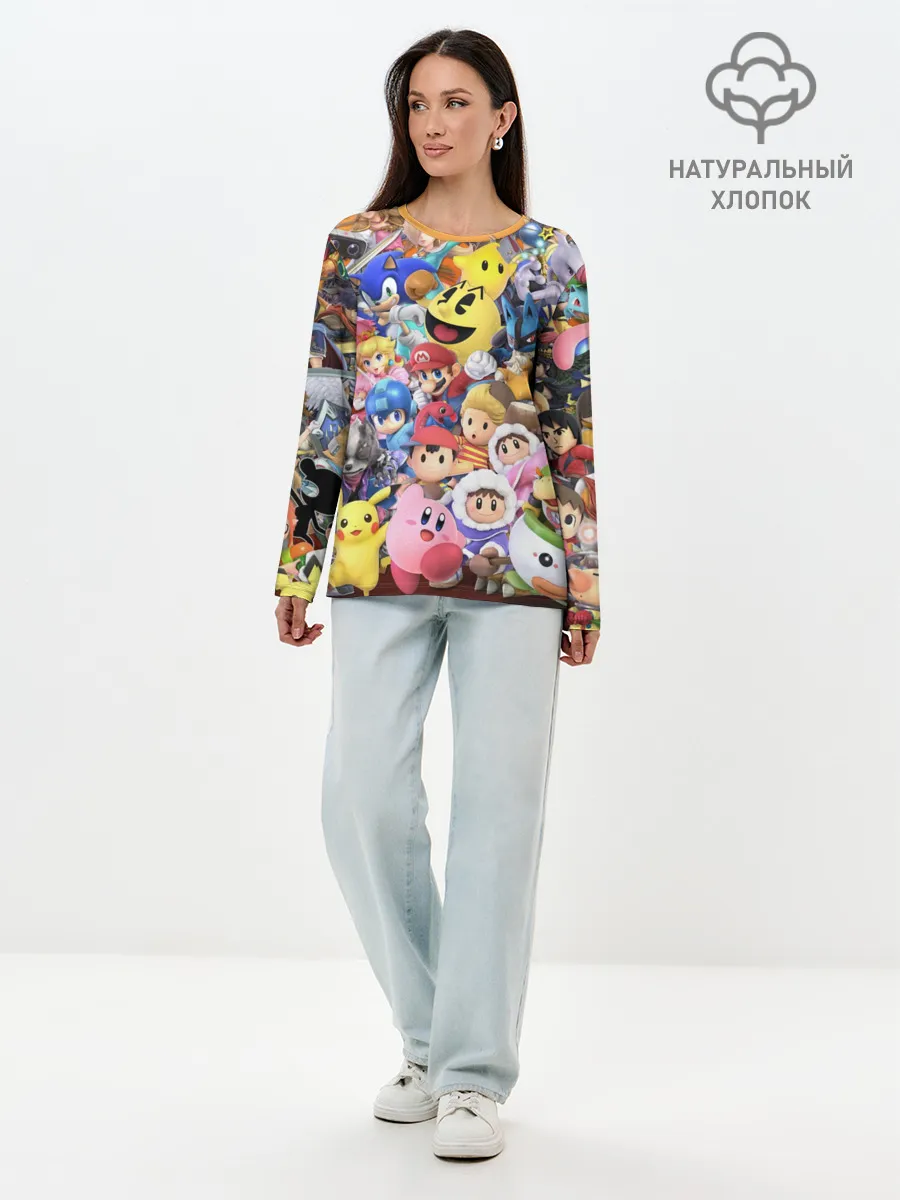 Лонгслив женский. Хлопок / Super Smash Bros