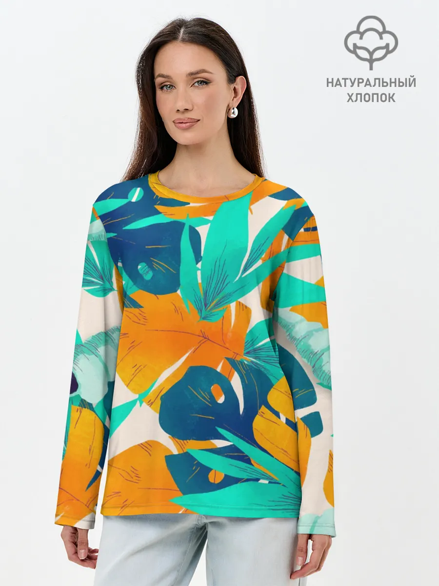 Лонгслив женский. Хлопок / Тропики