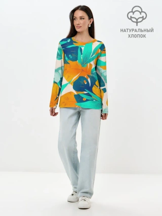 Лонгслив женский. Хлопок / Тропики