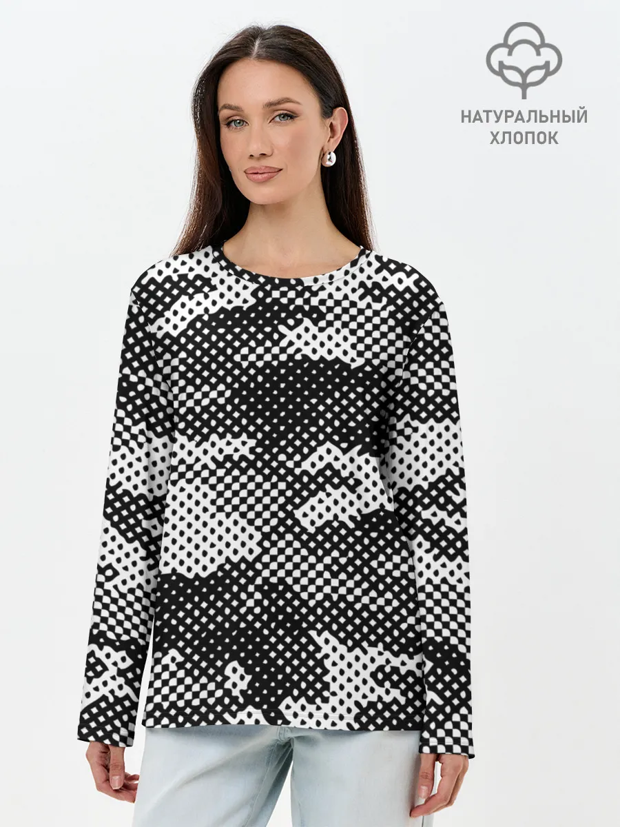 Лонгслив женский. Хлопок / Черный камуфляж