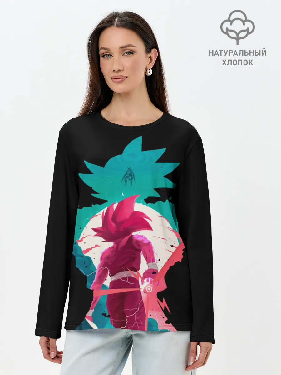 Лонгслив женский. Хлопок / Сон Гоку розовый