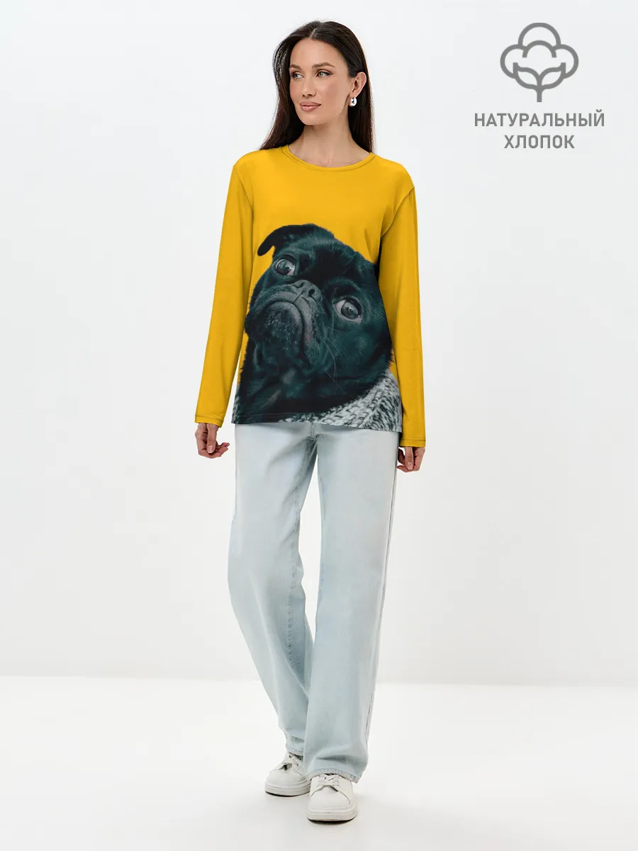 Лонгслив женский. Хлопок / Бульдожка