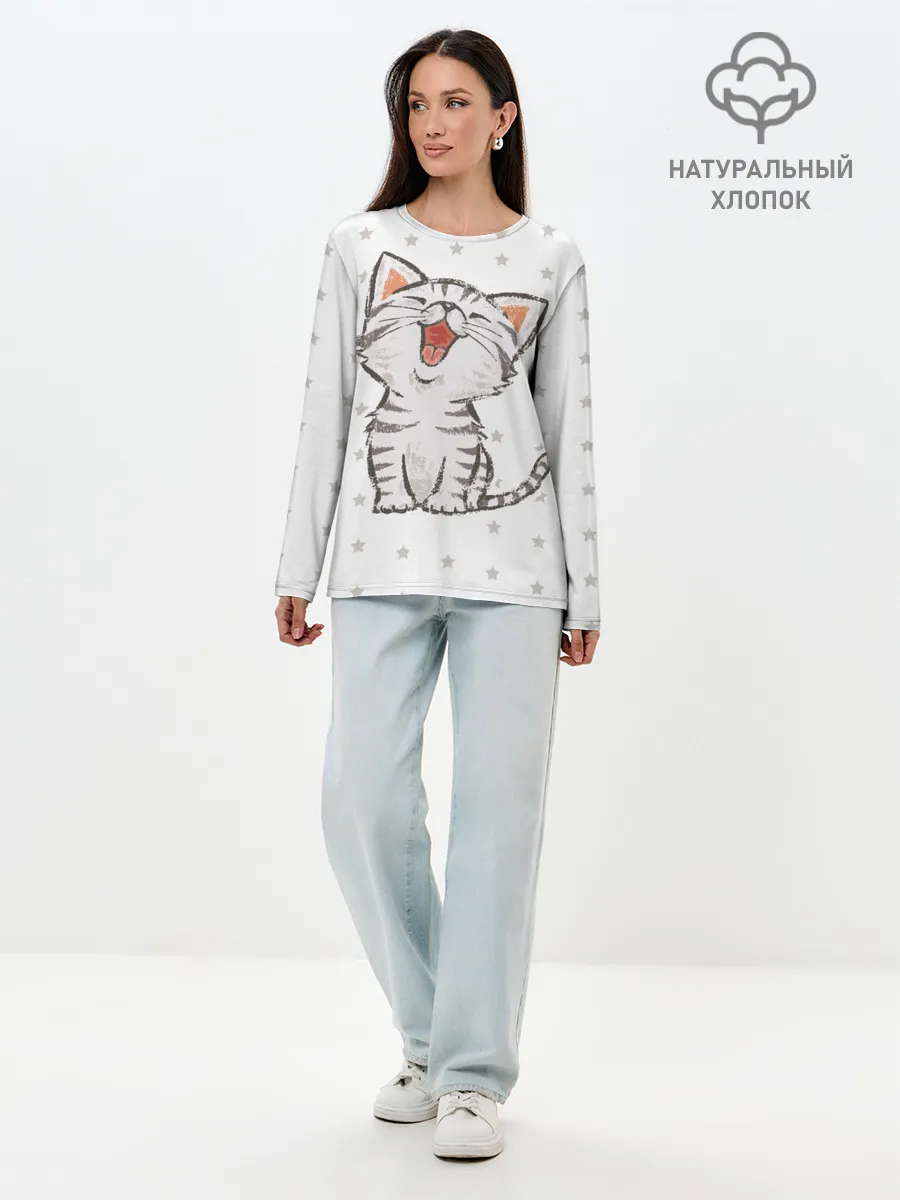 Лонгслив женский. Хлопок / Милейший Котик