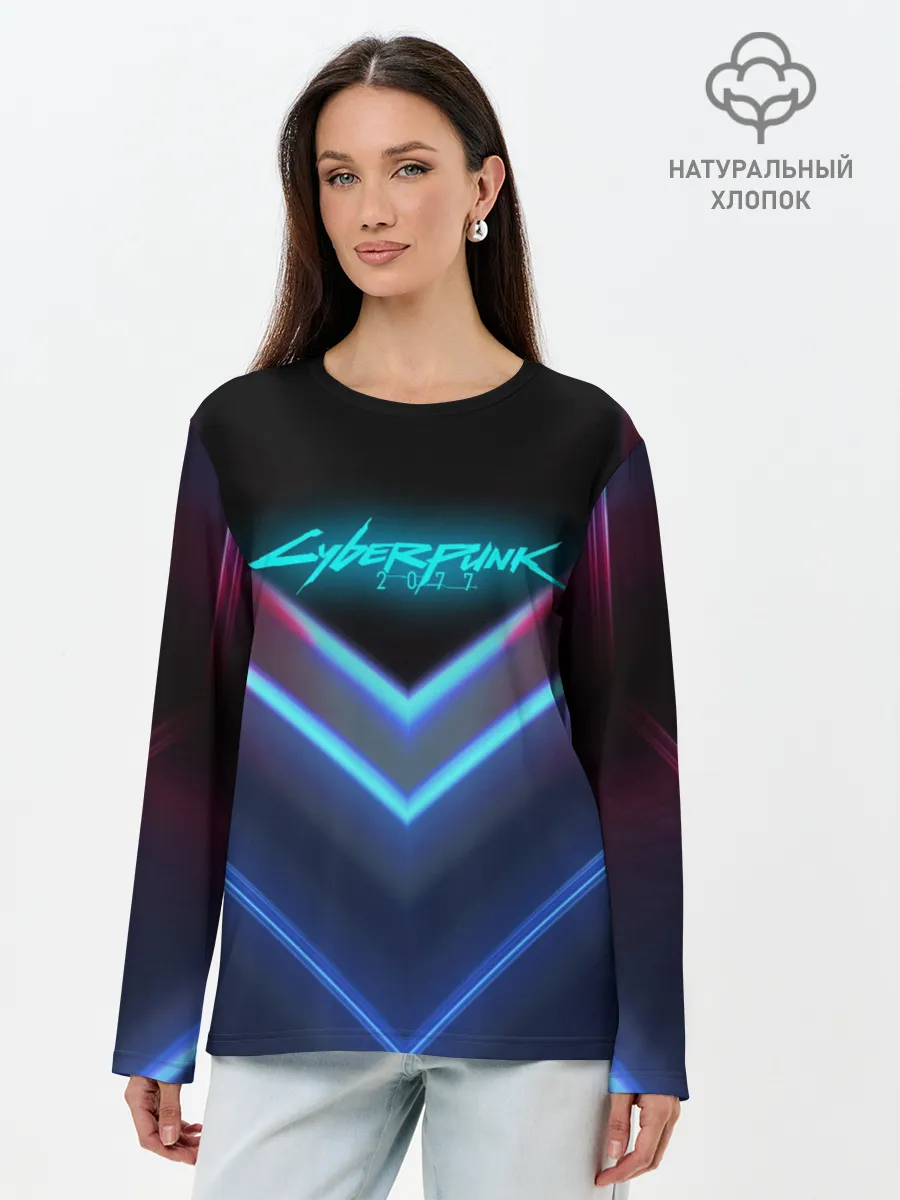 Лонгслив женский. Хлопок / CYBERPUNK 2077 NEON | НЕОН