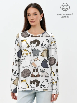 Лонгслив женский. Хлопок / Котики