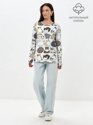Лонгслив женский. Хлопок / Котики
